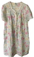Sz M Character Brand Summer Short Sleeve Duster Seersucker Pastel Floral Robe