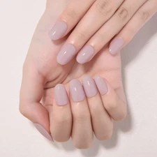evpct Nude Medium Oval Glossy Press on Nails for Women Gift, Glossy Nude Fake...