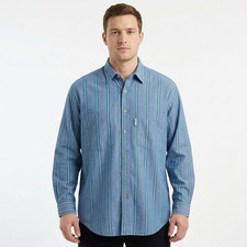Vintage Levi's Mens Size S Blue Striped Cotton Twill Long Sleeve Button Up Shirt