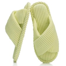 Slippers for Women Memory Foam House Bedroom Corduroy 9-10 Yellow Green