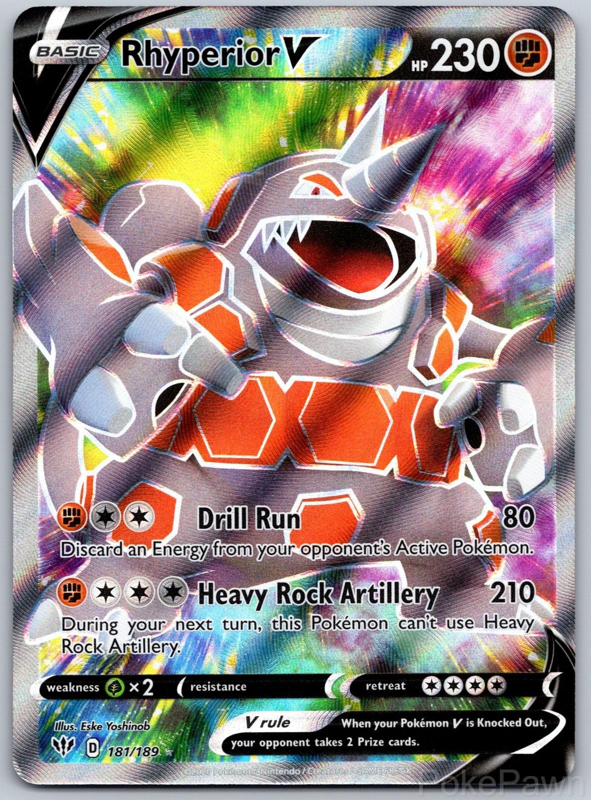 Rhyperior V 181/189 Ultra Rare Darkness Ablaze Pokemon Holo Near Mint