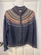 Vintage Tiara International Xl Fair Isle Zip Sweater Blue Ramie Cotton Women s