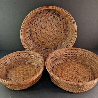 Set of 3 Nesting Round Baskets, 10'' 11'' 12'' Bread, Boho, Cottage Core, Country