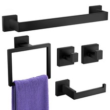5 PCS Bathroom Hardware Set Square Bath Towel Bar Bathroom Accessories Set Black