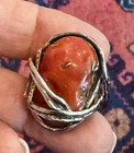 HUGE SANDRA DINI 12K GOLD STERLING SILVER RED CORAL BRUTALIST RING ITALY SIZE 6 — photo 2