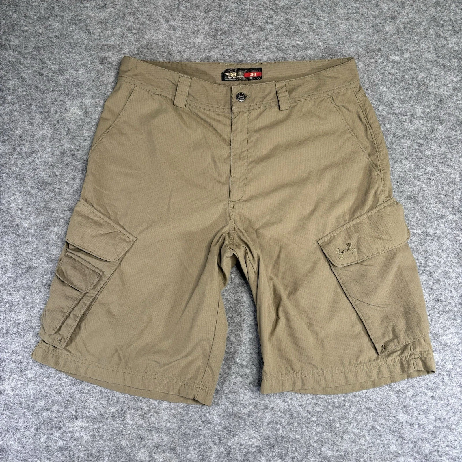 Under Armour UA Cargo Shorts Men’s 34 Khaki Ripstop Nylon Fishing Hunter Hiking