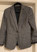Ann Taylor Blazer Blue Size 4 Lined Linen/Cotton Blend 1 button front