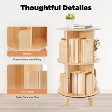 360° Rotating Bookshelf Wood Bookcase Storage Shelf Freestanding Display Rack