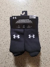 Under Armour 6 Pairs Mens Size XL 13-16 Training Cotton Black Crew Logo Socks 