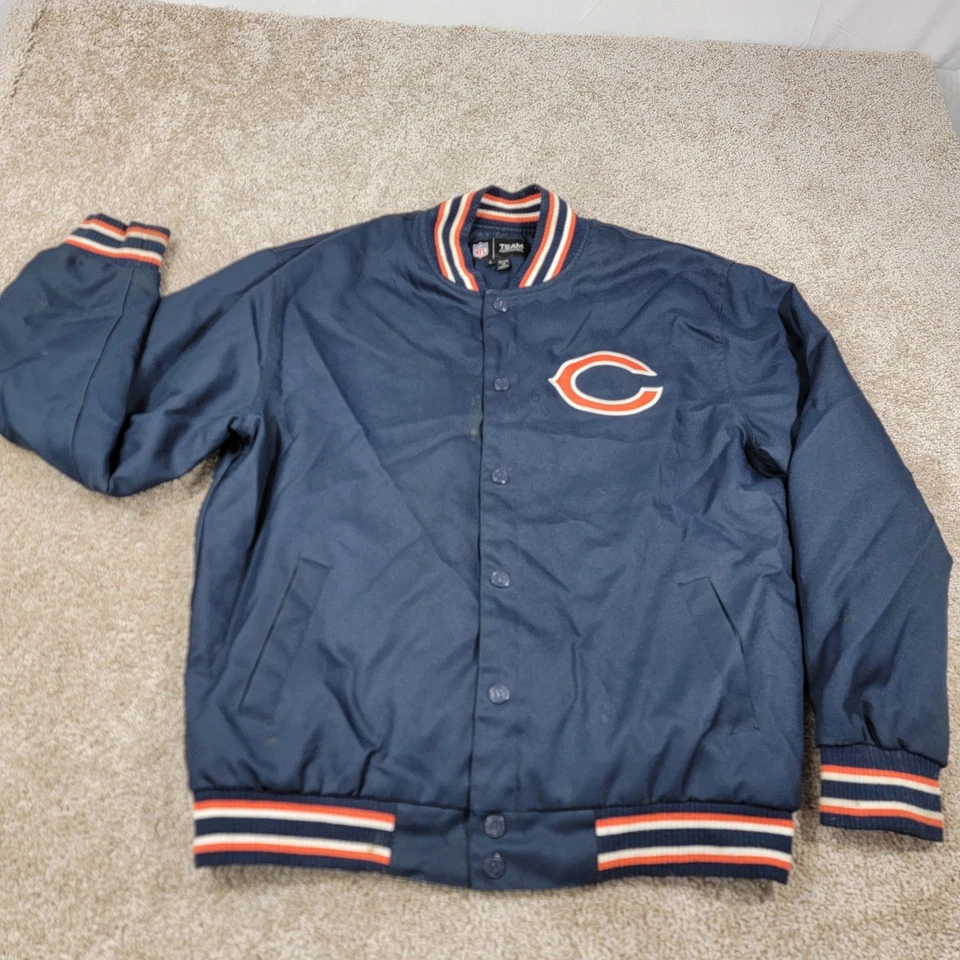 Chicago Bears NFL Team Apparel Bomber Jacket Men's Size Large Navy Orange White - Image 2 of 4