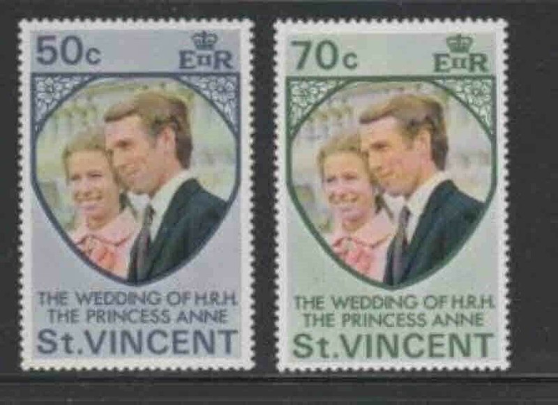 ST. VINCENT #358-359 1972 PRINCESS ANNE WEDDING MINT VF NH O.G aa