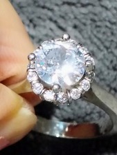 Sterling Silver 925 Halo Engagement Ring Round CZ Solitaire Size 6 Vintage Style