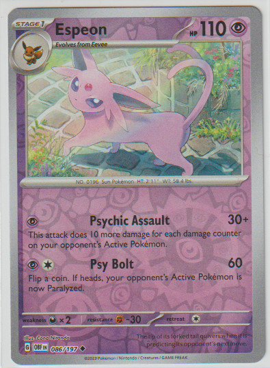 Espeon 86/197 Uncommon Obsidian Flames Pokemon Reverse Holo Near Mint