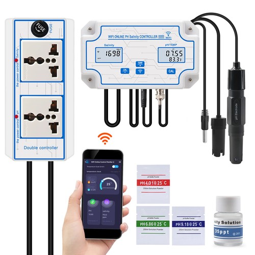 WIFI Online PH Salinity Controller Meter Salt Tester Monitor With Dual Plug New - Picture 13 of 15