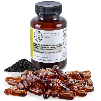 PureC60OliveOil C60 Organic Black Seed Oil Capsules 100ml - 99.99% C60