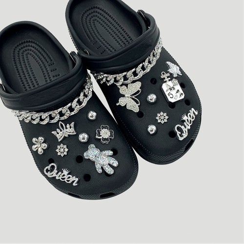 17 Pezzi Charms Scarpe Bling Argento Cristallo Orso Catena per Zoccoli Sandali Accessori - Foto 4 di 6