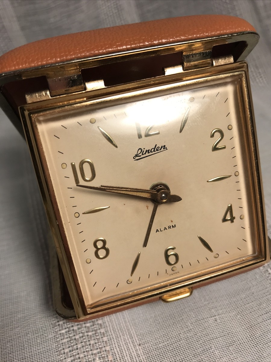 LINDEN Travel Alarm Clock VINTAGE Made In Japan Hard Sided Case