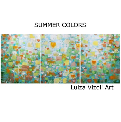 48x20 Coastal Triptych Painting   Original Abstract Acrylic Artwork Summer Art