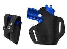 NEW Barsony Black Leather Pancake Gun Holster + Mag Pouch Bersa Colt  22 25 380