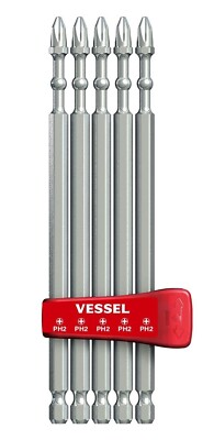 Vessel JIS Impact Bit Set 6'' 5pc Like Phillips PH2 w Magnetizer Holder HRC62
