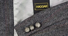  Haggar Blazer Sport Coat Sport Jacket  Wool Chalk Line Tweed 46L Slim Dark Gray
