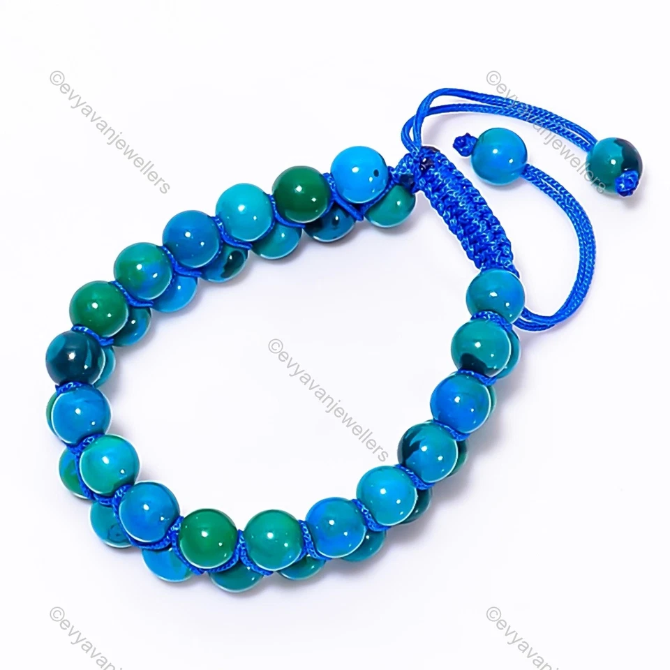 Браслет регулируемый с бисером хризоколла драгоценный камень серебро 925 пробы для женщин - Изображение 3 из 4