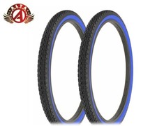 2 ALTA BICYCLE WIRE BEAD CRUISER TIRES 26 x 2.125 BLACK/BLUE HEAVY DUTY DIAMOND.