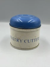 Vintage 1950 Tala Blue & White Enameled Tin Box 4 Nesting Pastry Cutters Set