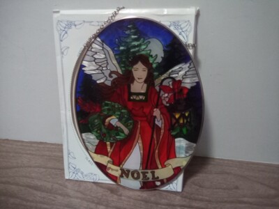 Joan Baker Stained Glass Wall Hanging Christmas noel Angel 1994 Hand Painted