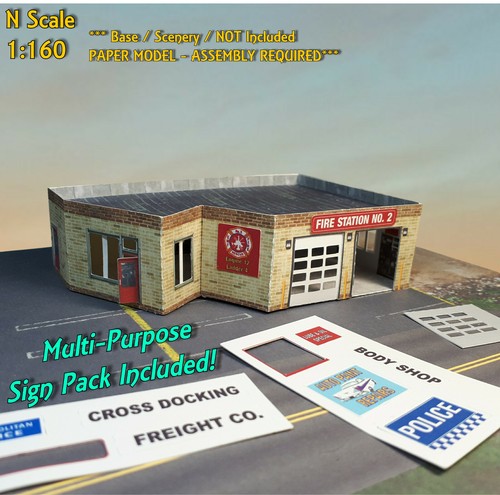 N Scale Building - Multi Purpose Building Police or Fire Station Etc (Paper Kit) - Picture 3 of 12