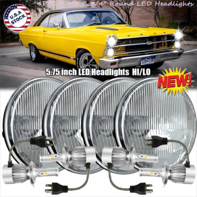 4PCS 5.75'' Round LED Headlights Hi/Lo for Mercury Cougar 1967-76 Monterey Comet