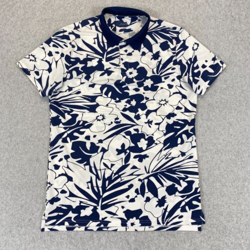 Bonobos Maide Shirt Mens Large Blue White Floral Print Short Sleeve Classic Polo - Picture 1 of 10