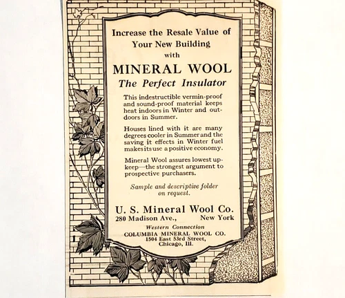 1927 U.S. Mineral Wool Co. - The Perfect Insulator for Buildings - Vtg Print Ad