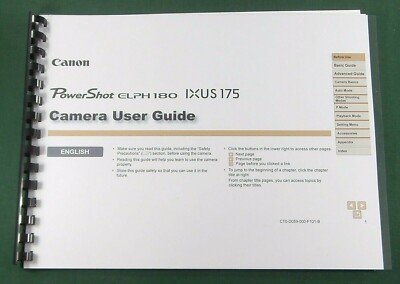 Canon ELPH 180 IXUS 175 Instruction Manual: Full Color with Protective Covers!