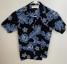 Boy  s Hawaiian Shirt, 100 Cotton, Alohawears Made In Hawaii, Black, Blue, White