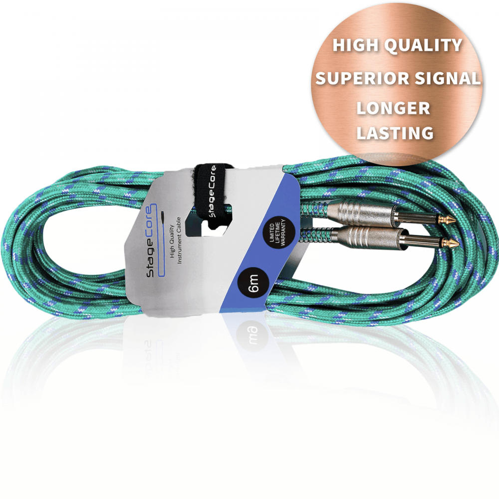 Stagecore HQ Braided Guitar Cable Noiseless Live Studio Pro Lead 20ft 6M Green