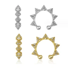 Women Silver Plated Spike CZ Ear Cuff Earrings No Piercing Clip On Ear 2Pcs AF