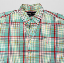 Polo Ralph Lauren Classic Fit Button Down Shirt Short Plaid Cotton Men's L Pony