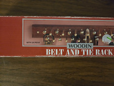 WOOD BRASS BELT and TIE RACK Wall Mount 24 Hooks New in Box brown