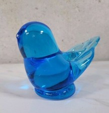 Vintage Leo Ward Glass Blue Bird of Happiness Signed Figurine 1996