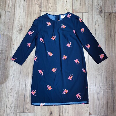 Hush Layla Navy Blue & Pink Bird Print Shift Dress   10