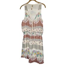 Free People Floral Striped Sleeveless Casual Dress Smocked Waist Lace-Up Small