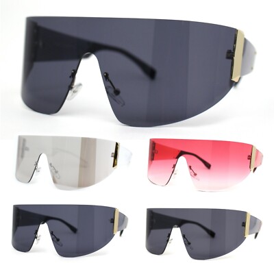 Slick Curved Futuristic Minimal Oversized Shield Sunglasses