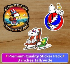 Grateful Dead Ripple Snoopy Fan Art 3in 3-pack Sticker Decal Jerry Garcia Hippie