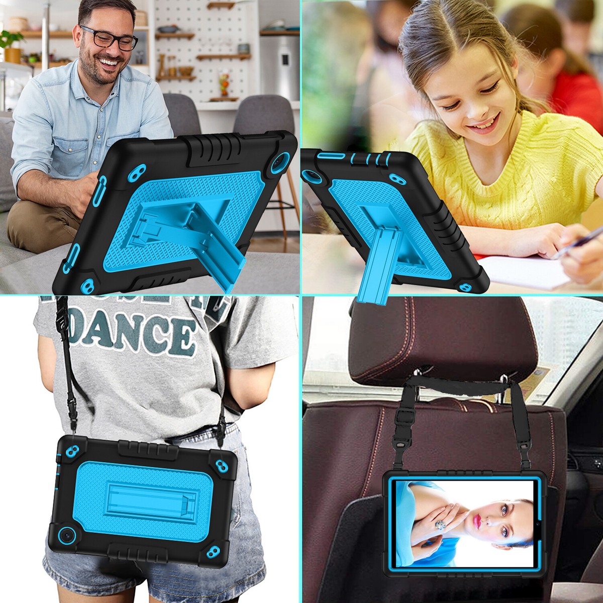 Custodia per bambini per TCL Tab 8 le (2023)/Tab 8 (2022), leggera EVA PC, custodia protettiva antiurto per bambini, con manico tracolla (nero
