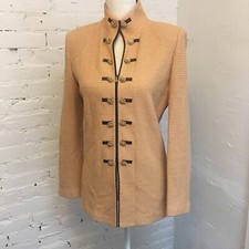 St. John Collection Knit stand collar jacket gold button camel size 4 rich