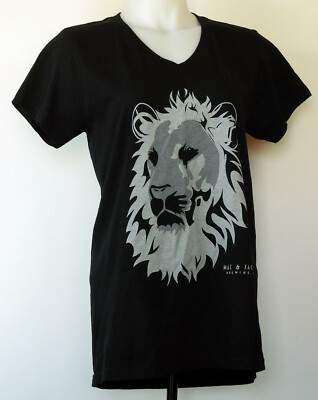 Mac & Jack's Brewing Co. Black S/S V-Neck Beer Pub Lion Face T-Shirt Women's L