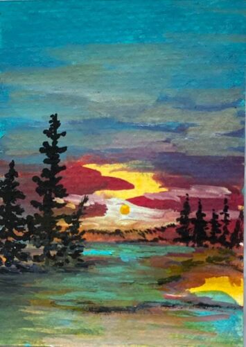 ORIGINAL LANDSCAPE ACEO ART 100% HAND PAINTED NATURE SERENITY SMALL PAINTING