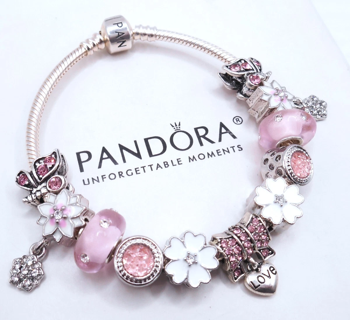 Pink Flower Bracelet: Baby Light Pink Enamel Flower Shaped 