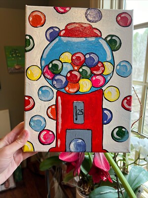 9/12 Inches Original Painted On Canvas, Bubble Gum Machine